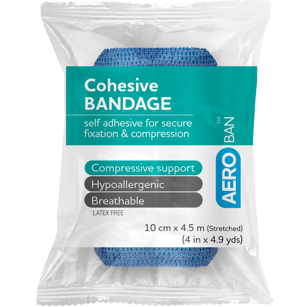 AEROBAN Blue Cohesive Bandage 10cm x 4.5M Wrap/12