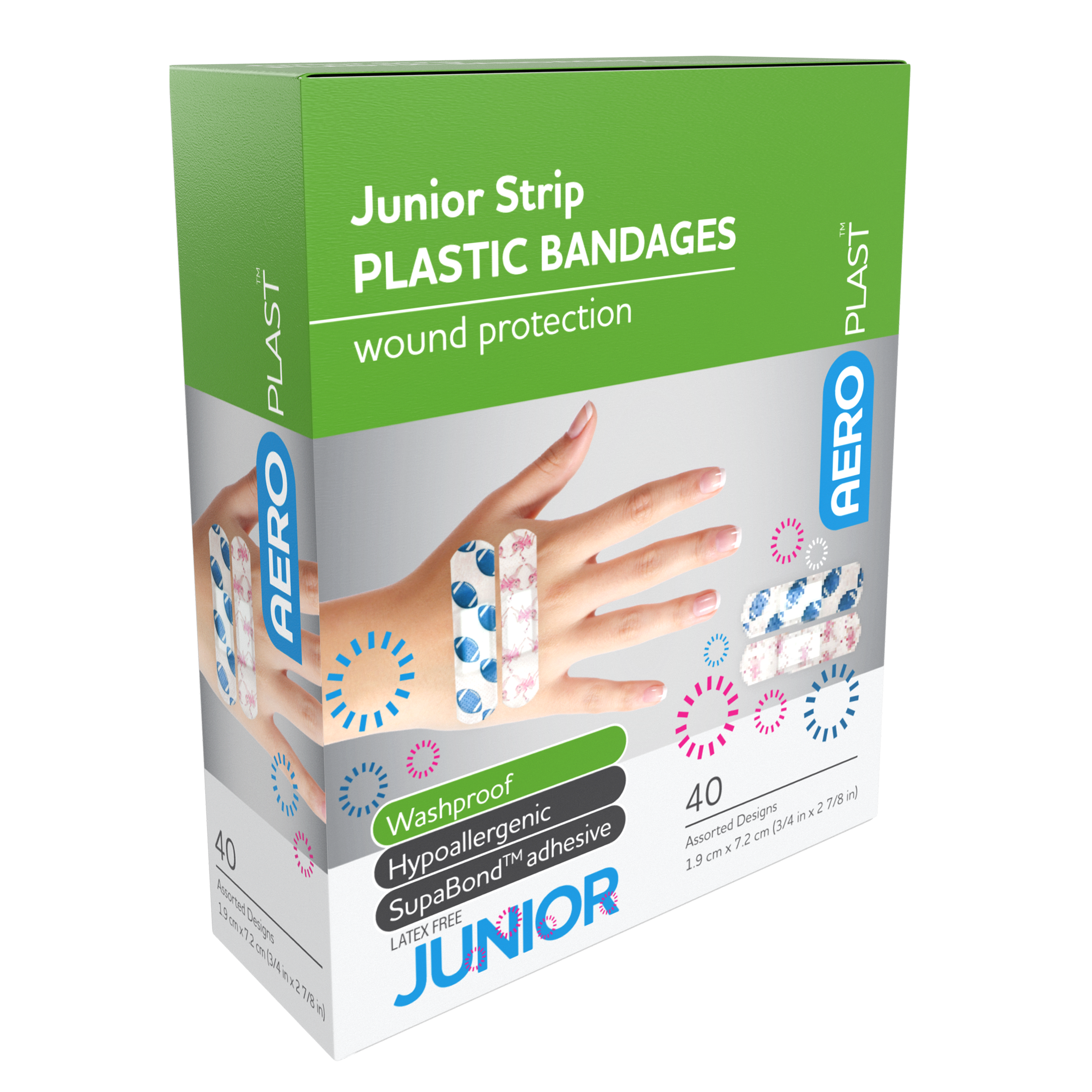 AEROPLAST Plastic Junior Strip 7.2 x 1.9cm Box/40