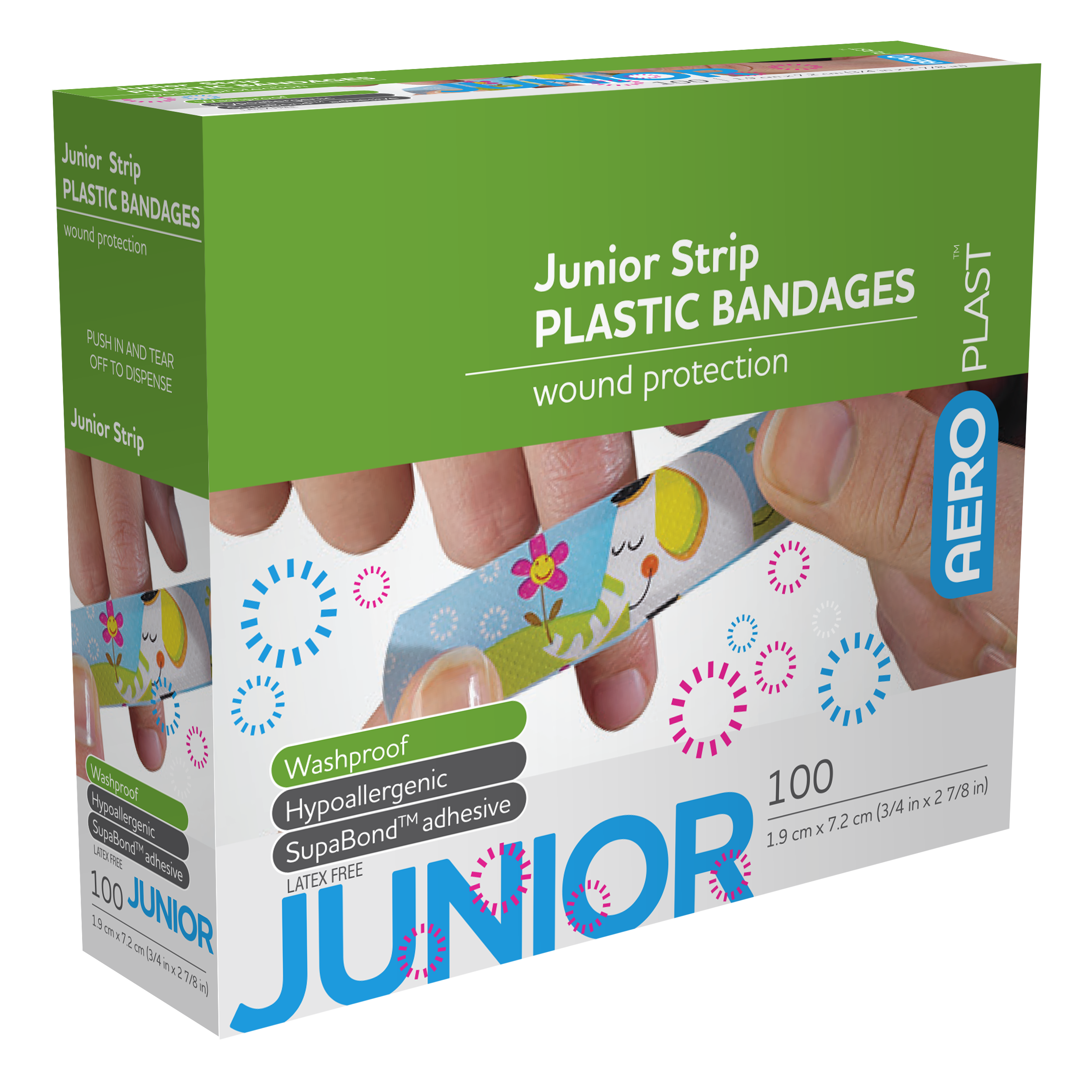 AEROPLAST Plastic Junior Strip 7.2 x 1.9cm Box/100