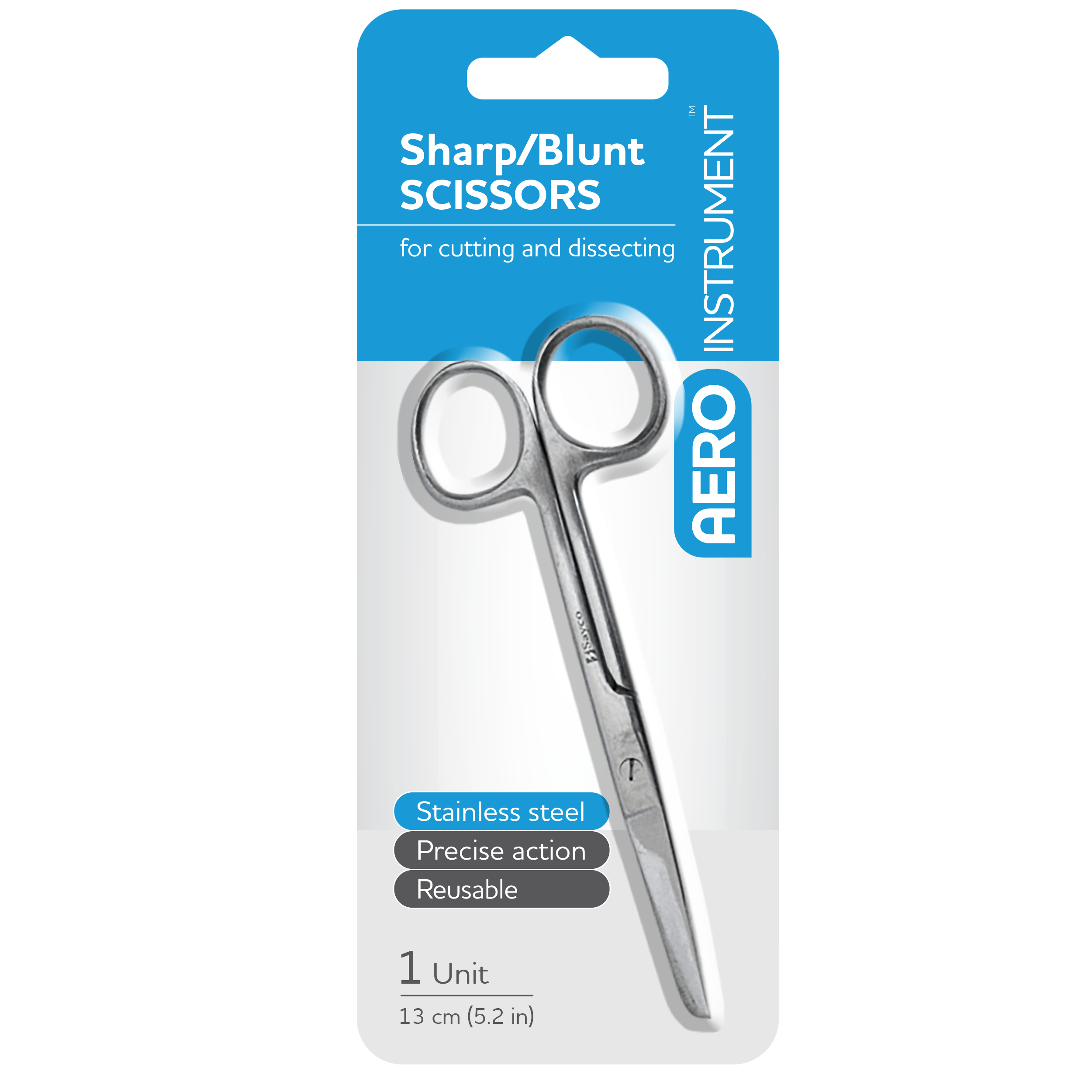 AEROINSTRUMENT Stainless Steel Sharp/Blunt Scissors 13cm Card/1