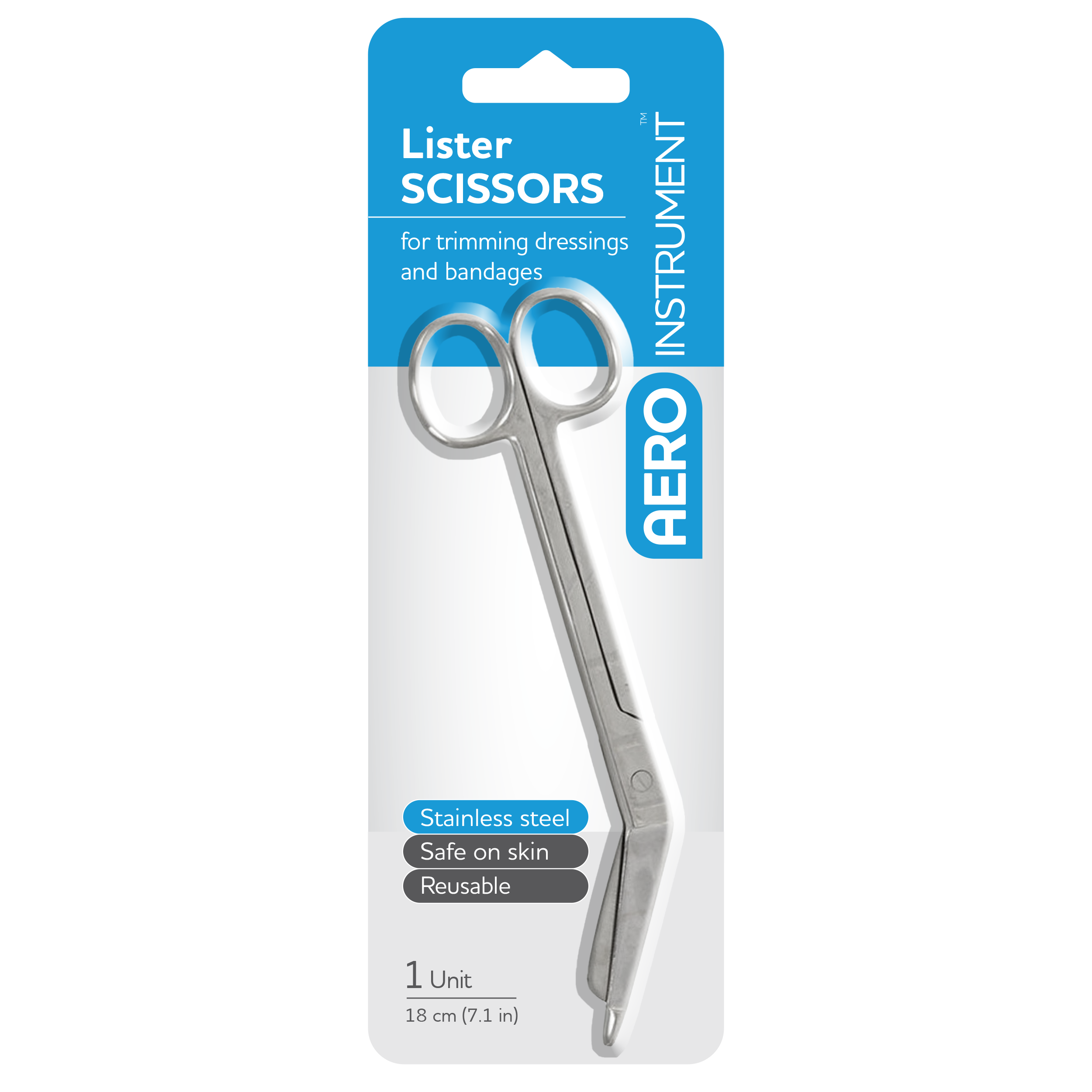 AEROINSTRUMENT Stainless Steel Lister Scissors 18cm Card/1