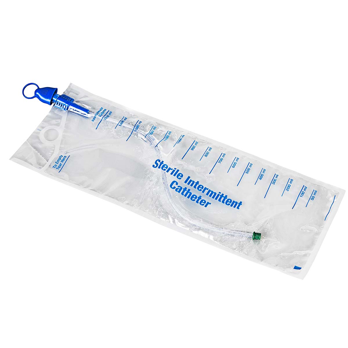 Intermittent Catheter System, Pre Lubricated Gel, 1500mL Bag - 14Fr (Green)