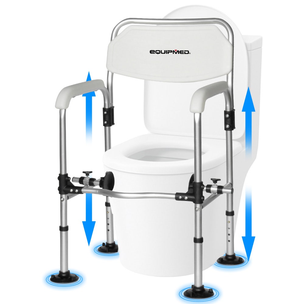 Equipmed Over Toilet Support Frame Safety Grab Rail Aid, 136kg Capacity, Adjustable Height, Non-Slip Feet and Clamps