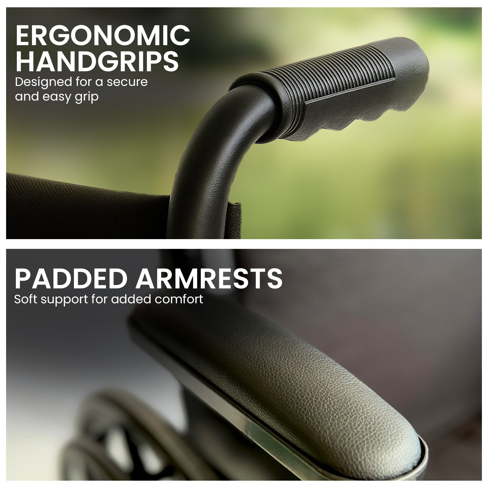 Orthonica New Steel Wheelchair In Black Foldable Lightweight Disability Aid Portable Heavy-duty 24-inch Adjustable Footrest Steel Frame