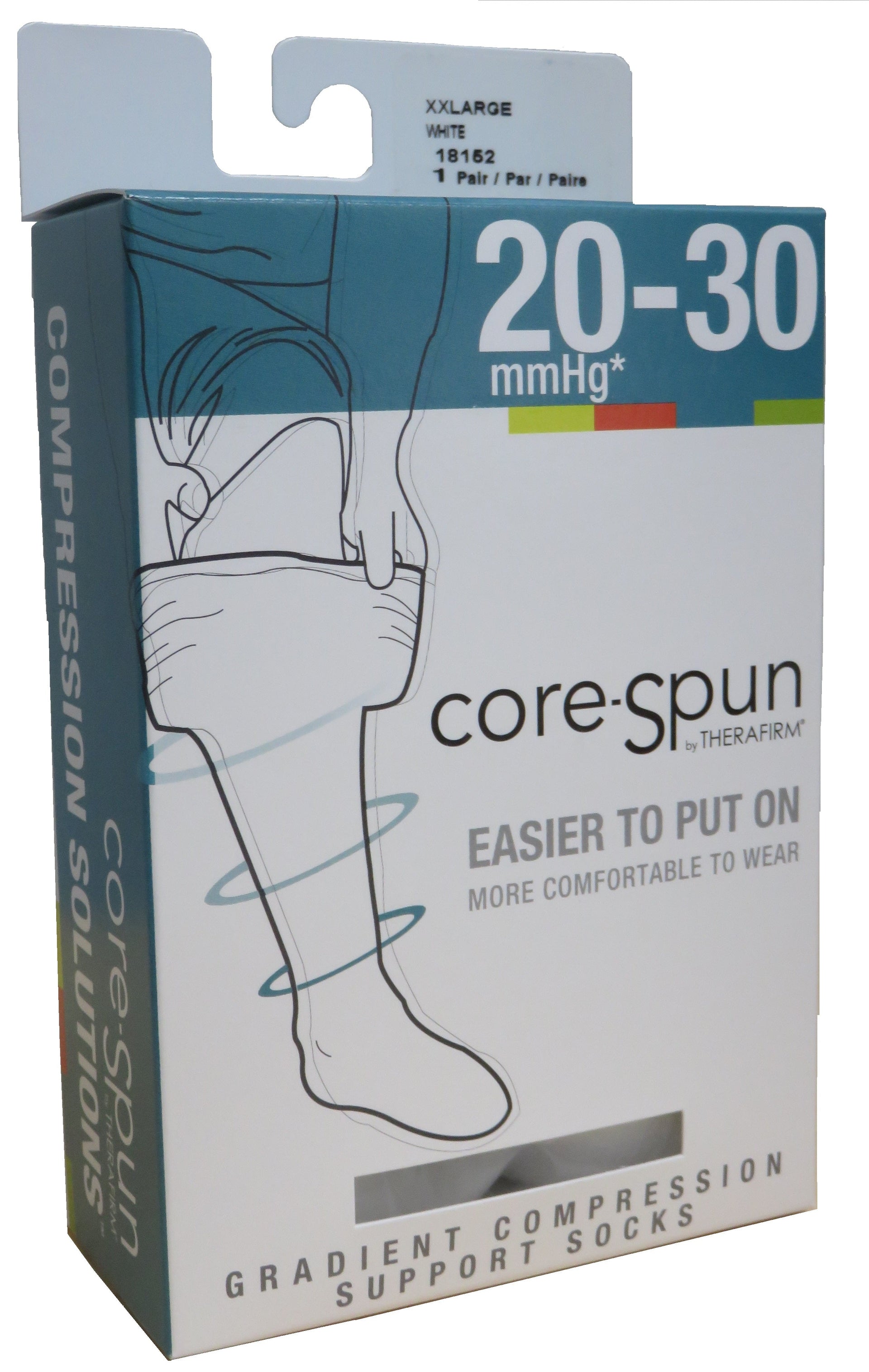 Core-Spun Unisex Socks Moderate Support 20-30mmHg Regular White Small