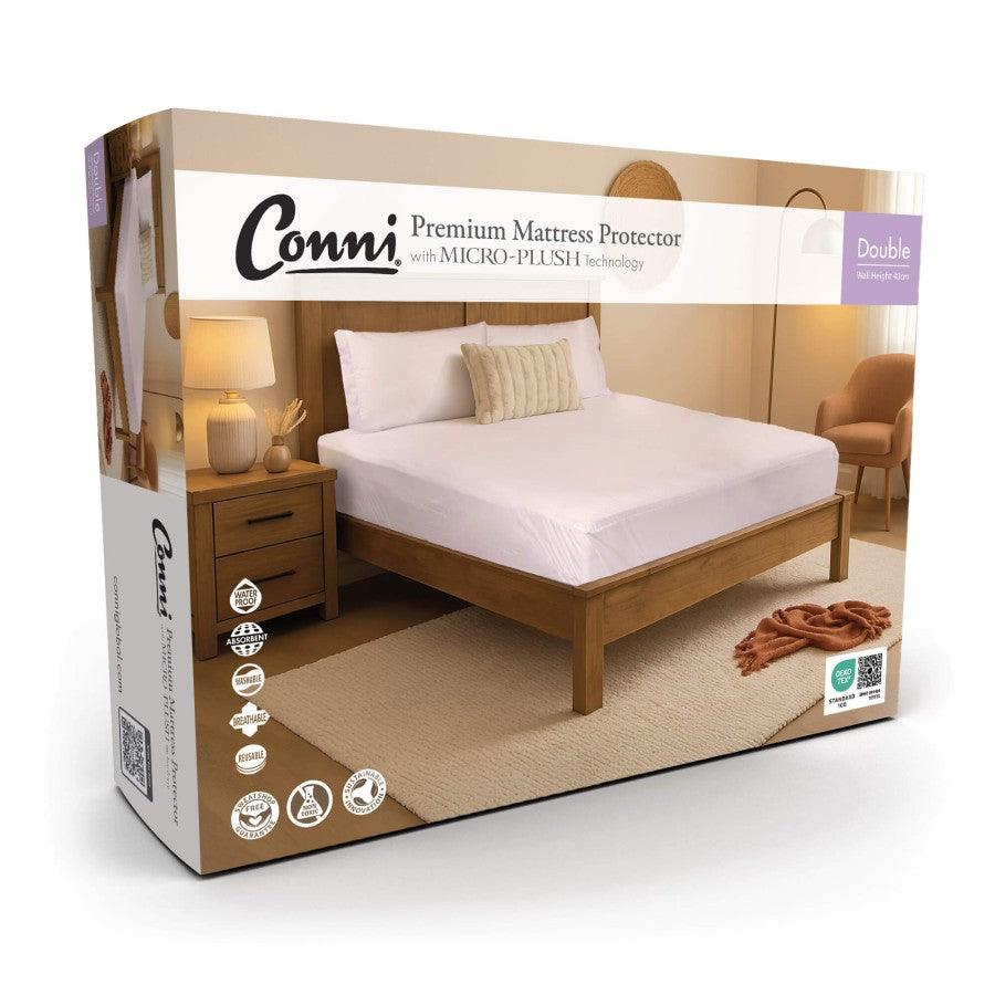 Conni Micro-Plush - Double Waterproof Fitted Sheet - White