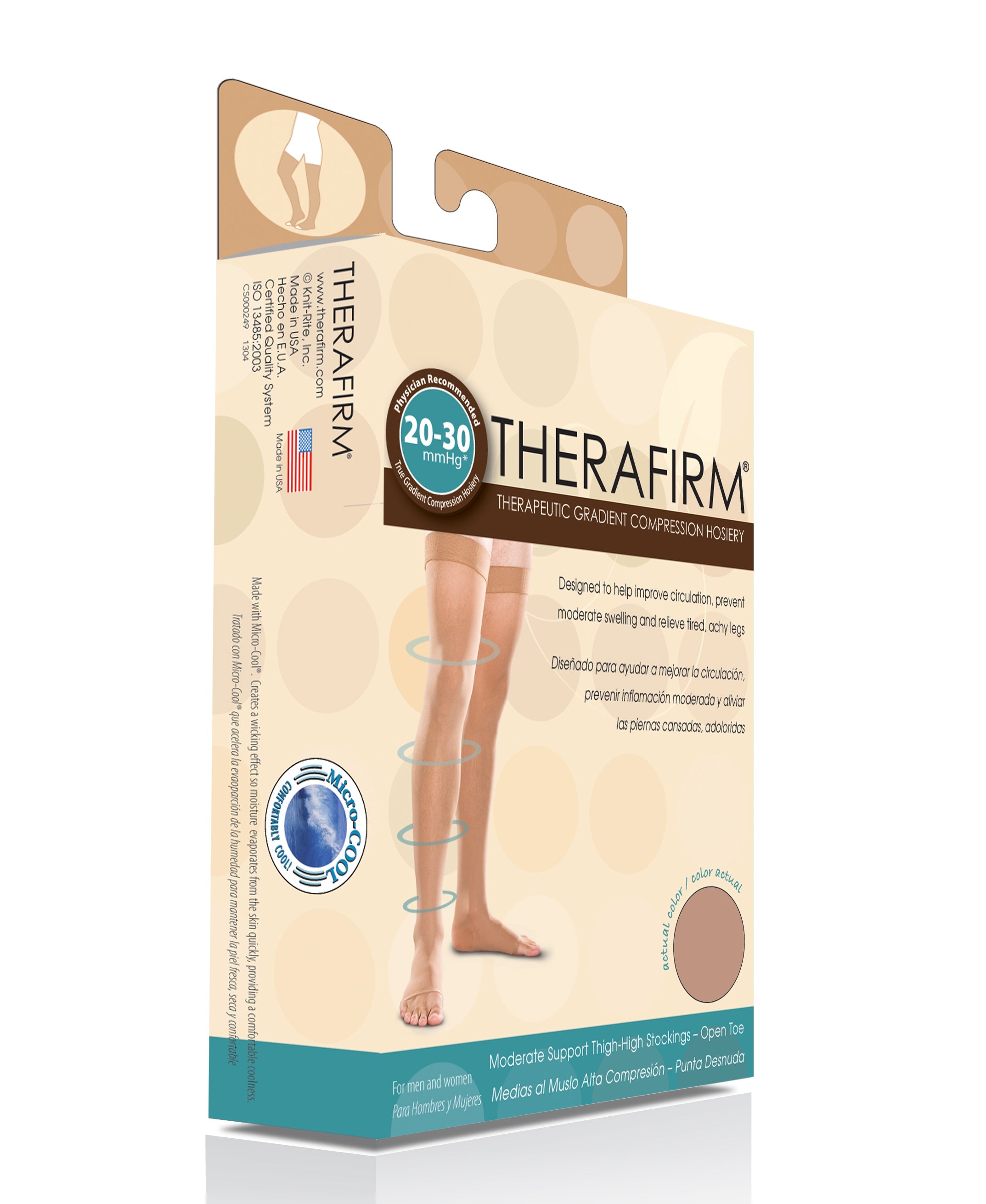 Therafirm Unisex Thigh-High Stockings Open Toe Moderate Support 20-30mmHg Sand XX-Large