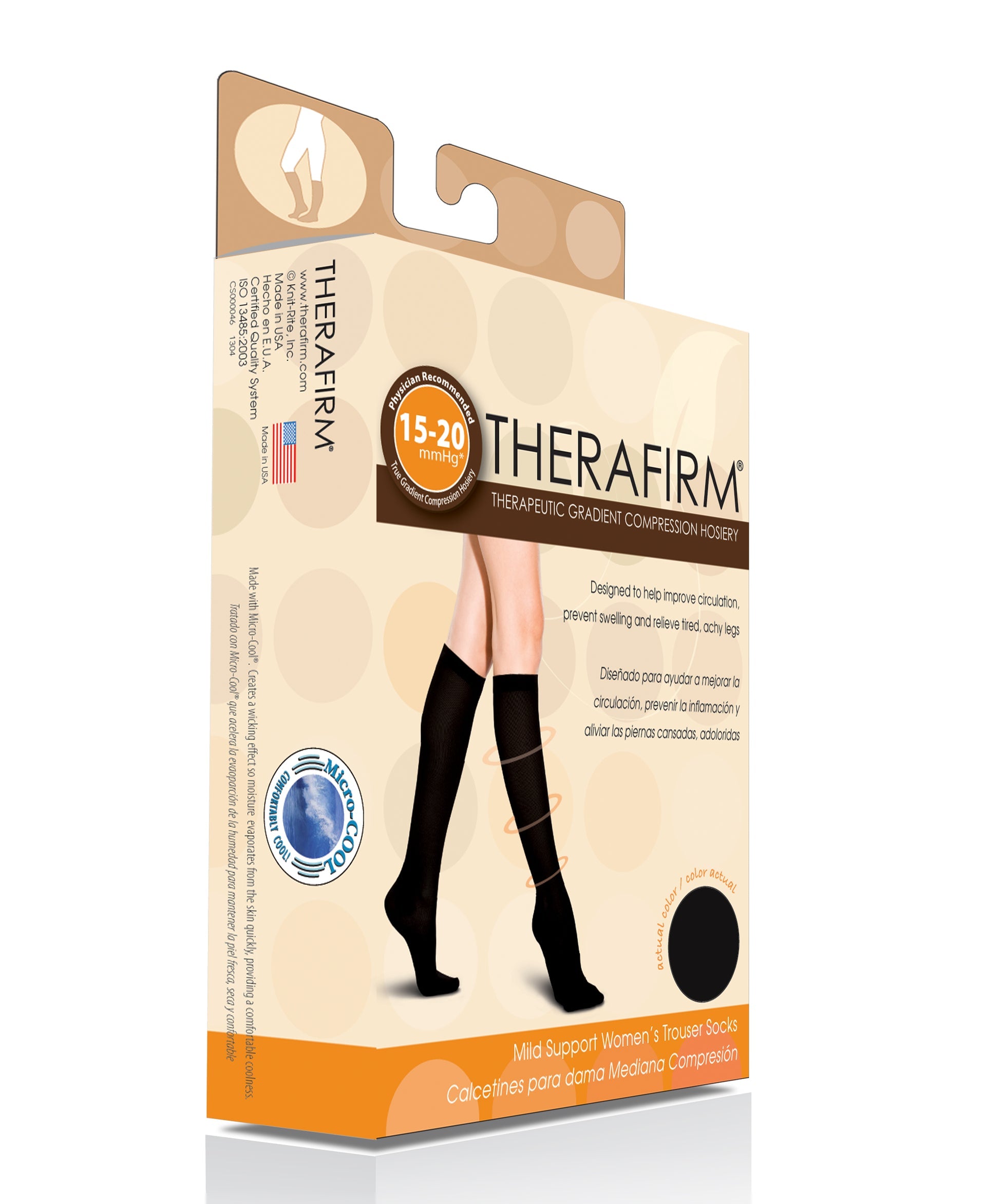 Therafirm Womens Trouser Socks Mild Support 15-20mmHg Khaki Large