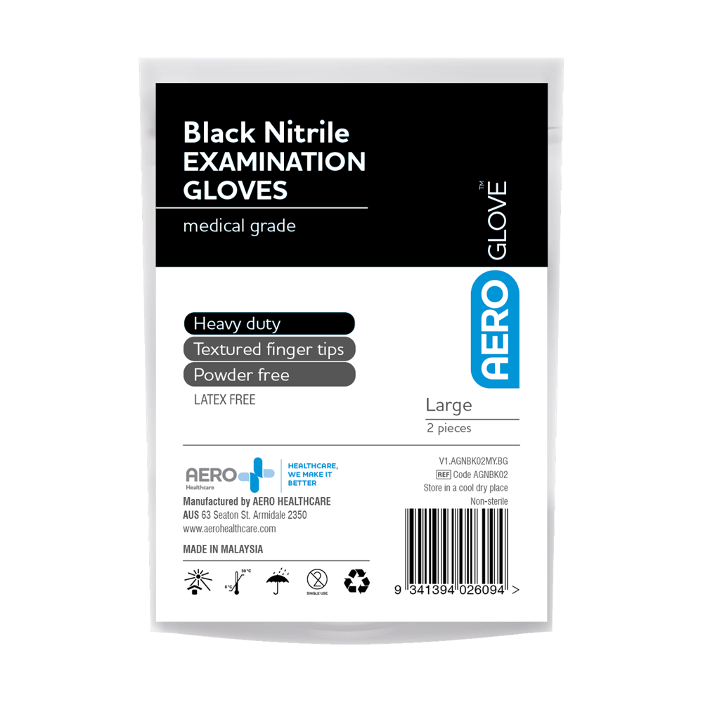 AEROGLOVE Large Black Nitrile Powder-Free Gloves Bag/2
