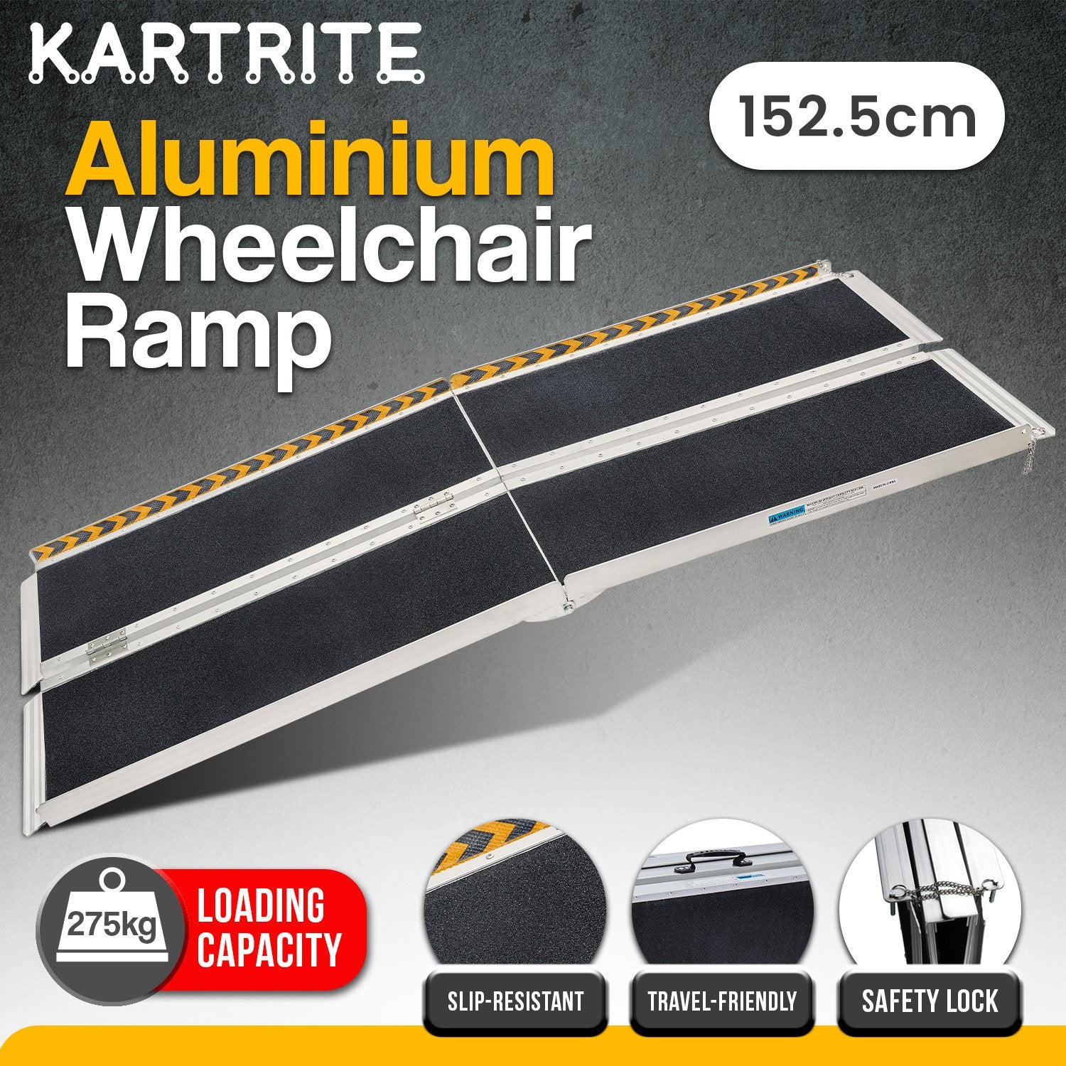 Kartrite Folding Aluminium Wheelchair Ramp 5FT Portable Mobility Access Ramp