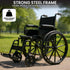 Orthonica New Steel Wheelchair In Black Foldable Lightweight Disability Aid Portable Heavy-duty 24-inch Adjustable Footrest Steel Frame