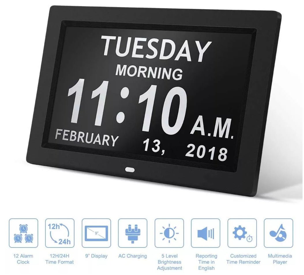 White 10.1-Inch Digital Clock with Medication Reminders & Multi-Function Alarm - Ideal for Elderly Care