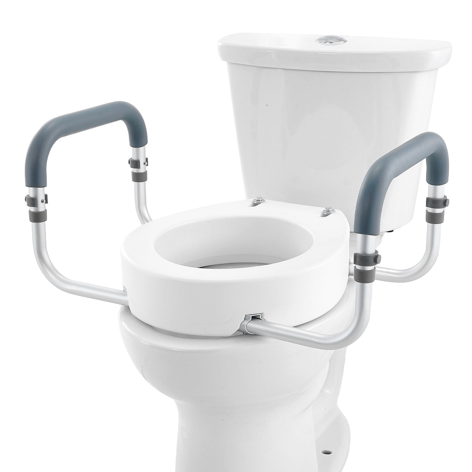 VEVOR Raised Toilet Seat,88.9 mm Height Raised, 136 kg Weight Capacity, for Standard Round Toilet, Aluminum Handrail, with EVA Armrest Padding, for Elderly, Handicap, Patient, Pregnant, Medical