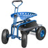 VEVOR Rolling Garden Cart with Seat and Wheels Extendable Steer Handle Blue