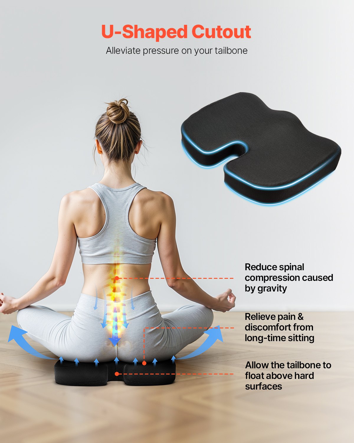 VEVOR Seat Cushion, Memory Foam Seat Chair Cushion for Pressure Relief, Soft & Breathable Wheelchair Seat Pad with Removable Cover for Travel, Office, Car, Airplane - Lightweight and Portable