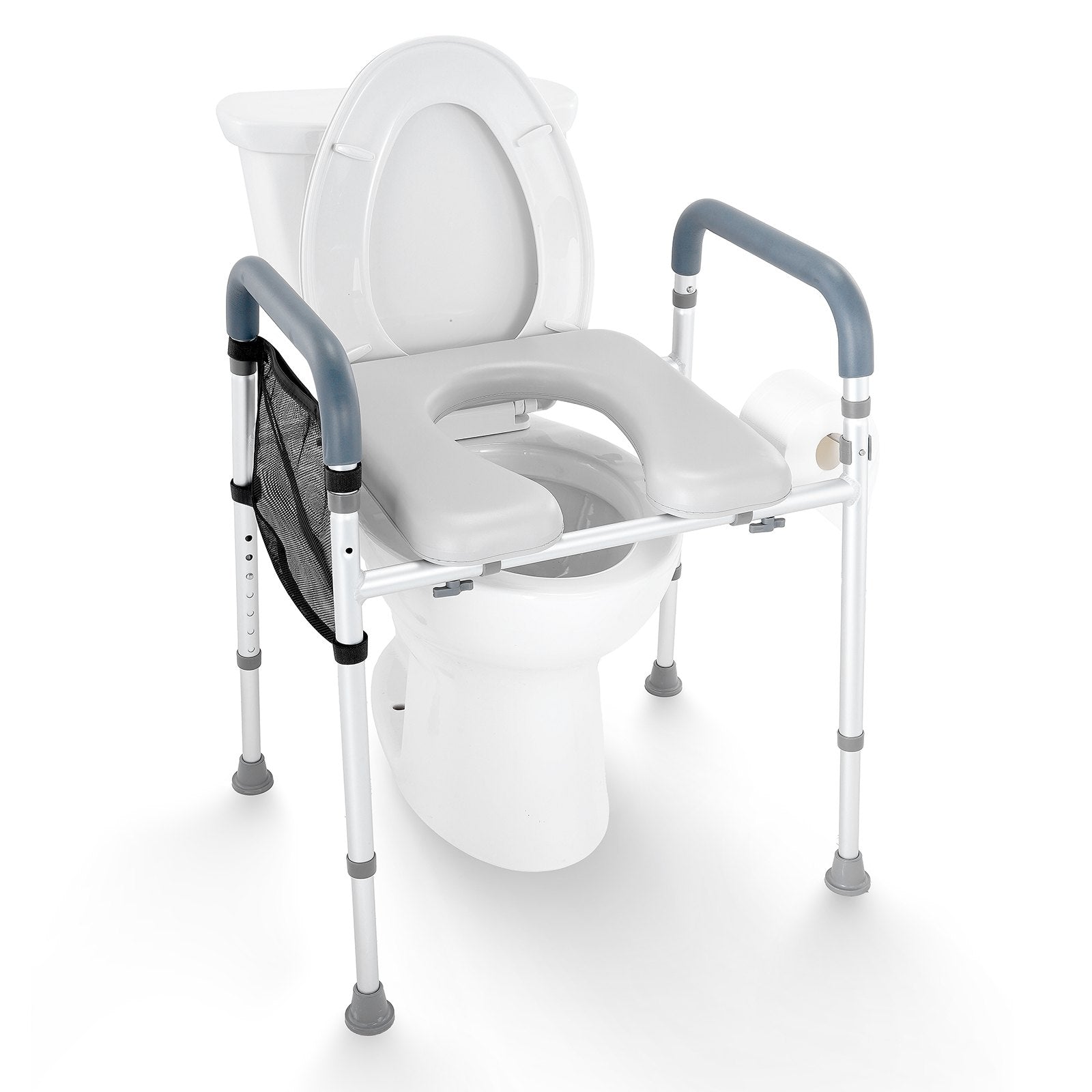 VEVOR Raised Toilet Seat, 7-Position Height Adjustment 655-805 Mm, 158.7 kg Weight Capacity, with Comfort Padded Aluminum Frame, Universal Toilet Seat Riser, for Elderly, Handicap, Pregnant, Medical