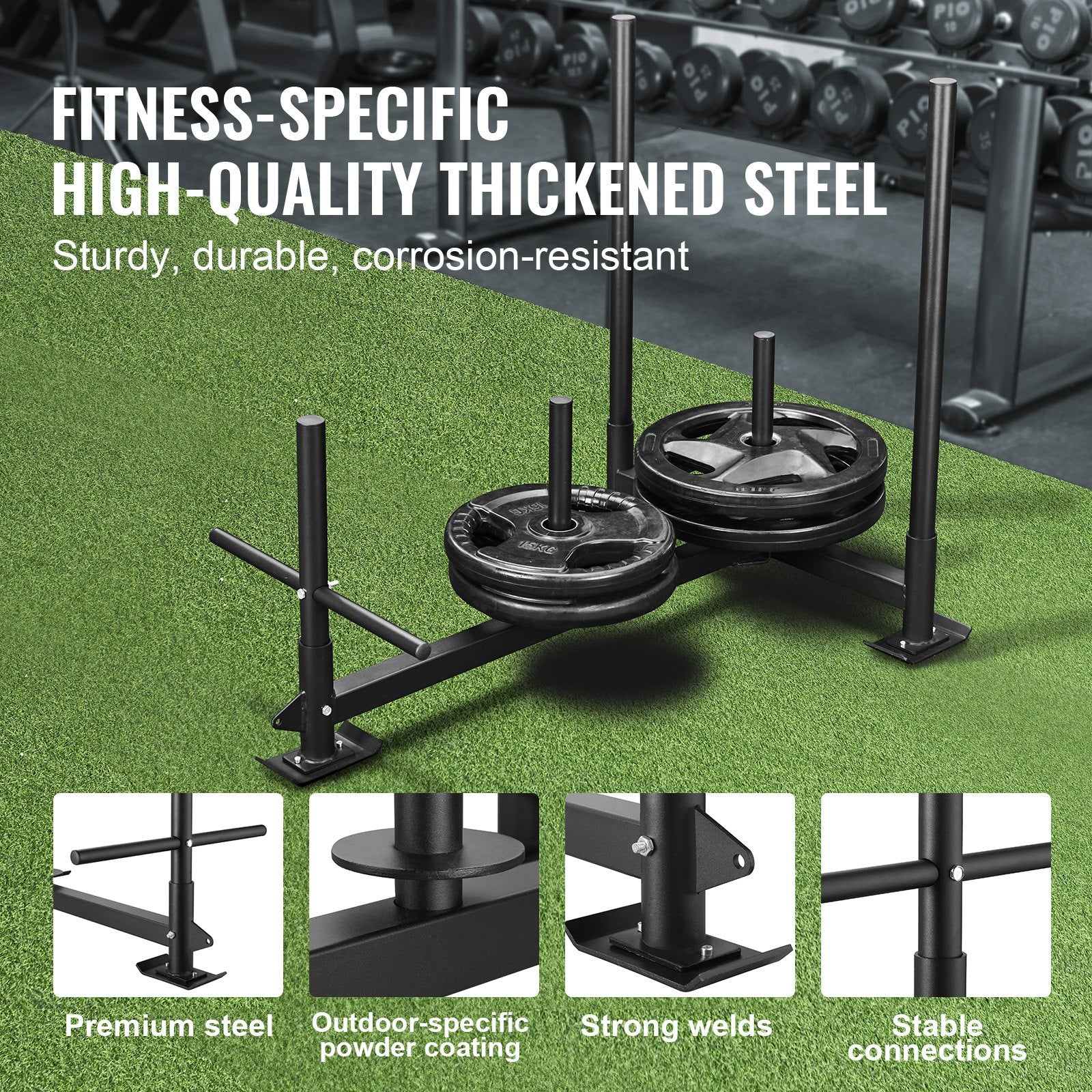 VEVOR Weight Training Sled, Pull Push Power Sled with Handle, Fitness Strength Resistance Training, Steel Workout Equipment for Athletic Exercise & Speed Improvement, Fit for 5 cm Weight Plate, Black