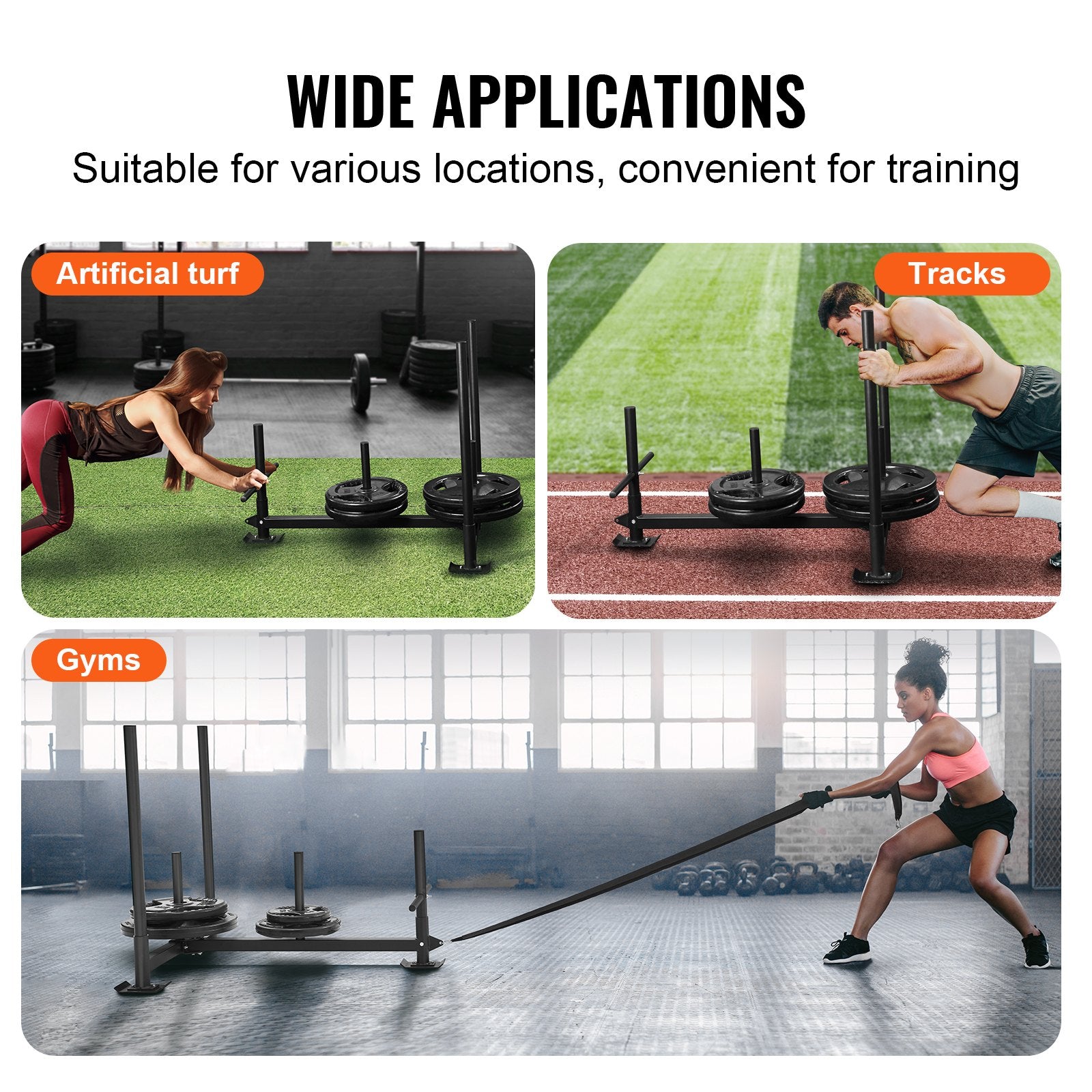 VEVOR Weight Training Sled, Pull Push Power Sled with Handle, Fitness Strength Resistance Training, Steel Workout Equipment for Athletic Exercise & Speed Improvement, Fit for 5 cm Weight Plate, Black
