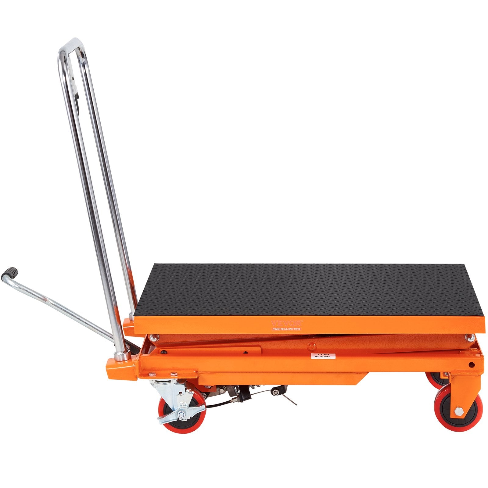 VEVOR Hydraulic Lift Table Cart, 330lbs Capacity 50" Lifting Height, Manual Double Scissor Lift Table with 4 Wheels and Non-slip Pad, Hydraulic Scissor Cart for Material Handling and Transportation