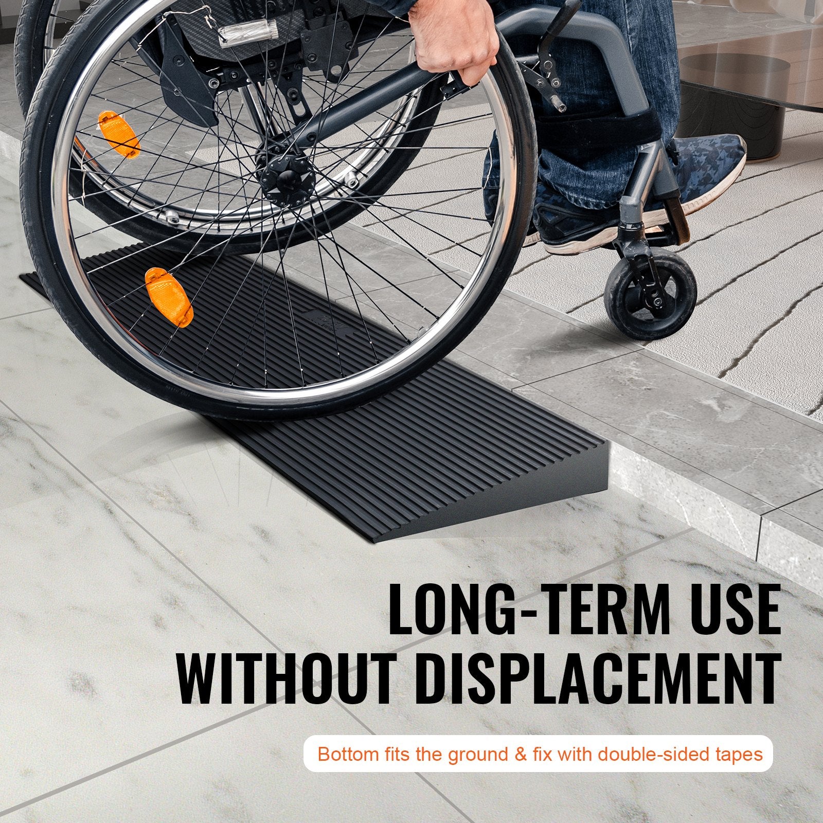 VEVOR 4 cm Rise Cuttable Threshold Ramp for Sweeping Robot, 90 cm Wide Natural Rubber Wheelchair Ramp, Non-Slip Solid Rubber Ramp with Double-Sided Tape for Doorways, Driveways, Bathroom, Smooth Tile