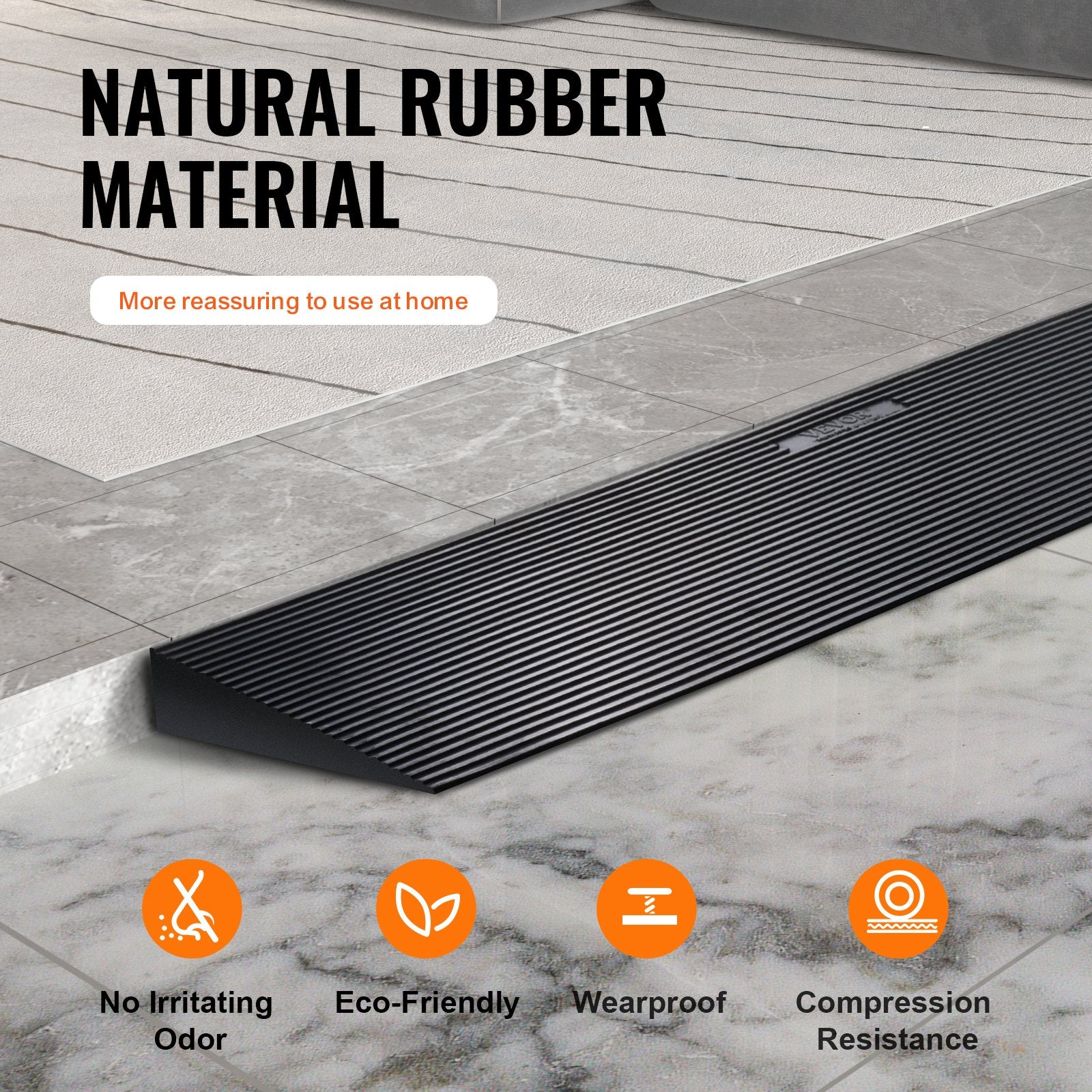 VEVOR 3 cm Rise Cuttable Threshold Ramp for Sweeping Robot, 90 cm Wide Natural Rubber Wheelchair Ramp, Non-Slip Solid Rubber Ramp with Double-Sided Tape for Doorways, Driveways, Bathroom, Smooth Tile