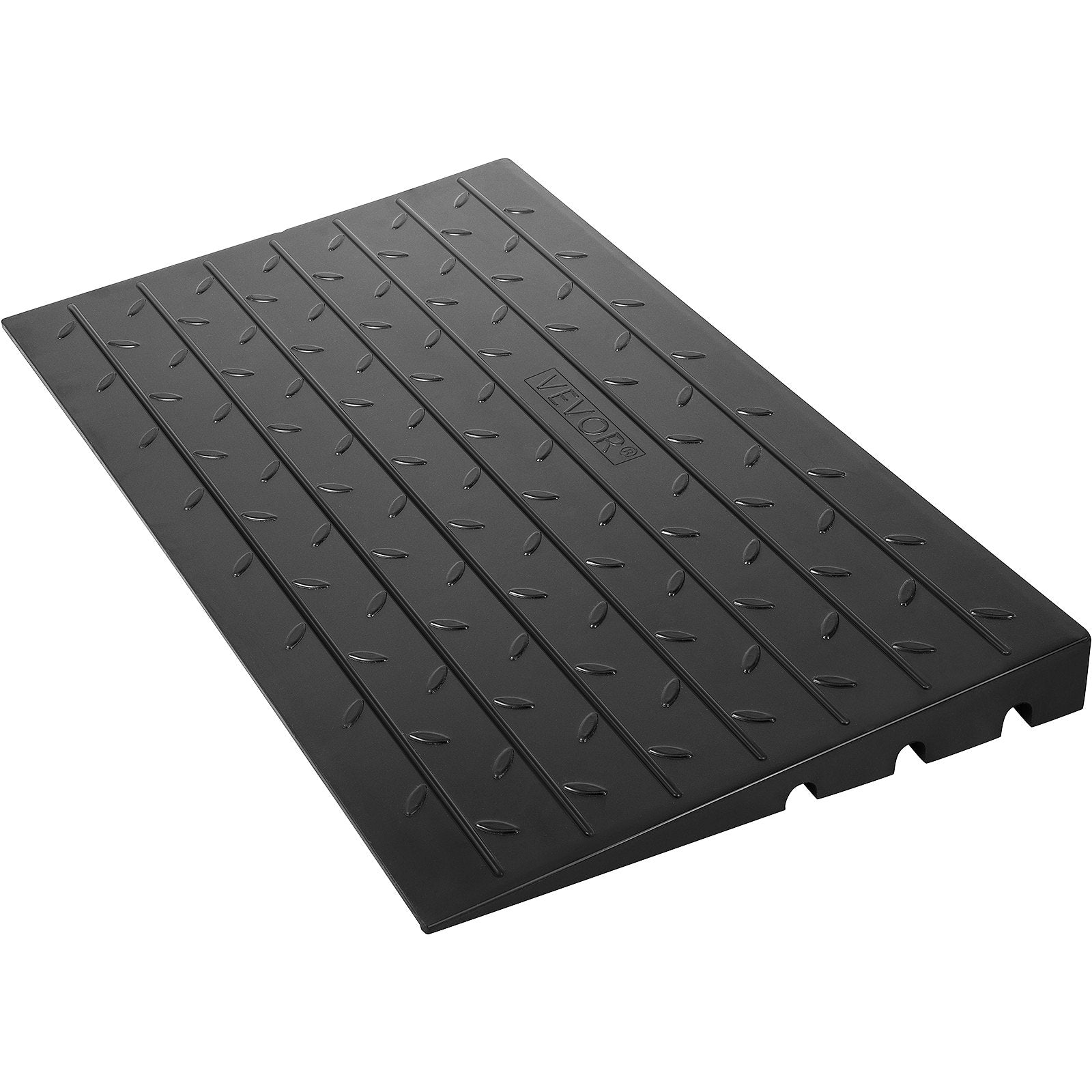 VEVOR Rubber Threshold Ramp, 7.62 cm Rise Threshold Ramp Doorway, 3 Channels Cord Cover Rubber Solid Threshold Ramp, Rubber Angled Entry Rated 997.9 kg Load Capacity for Wheelchair and Scooter