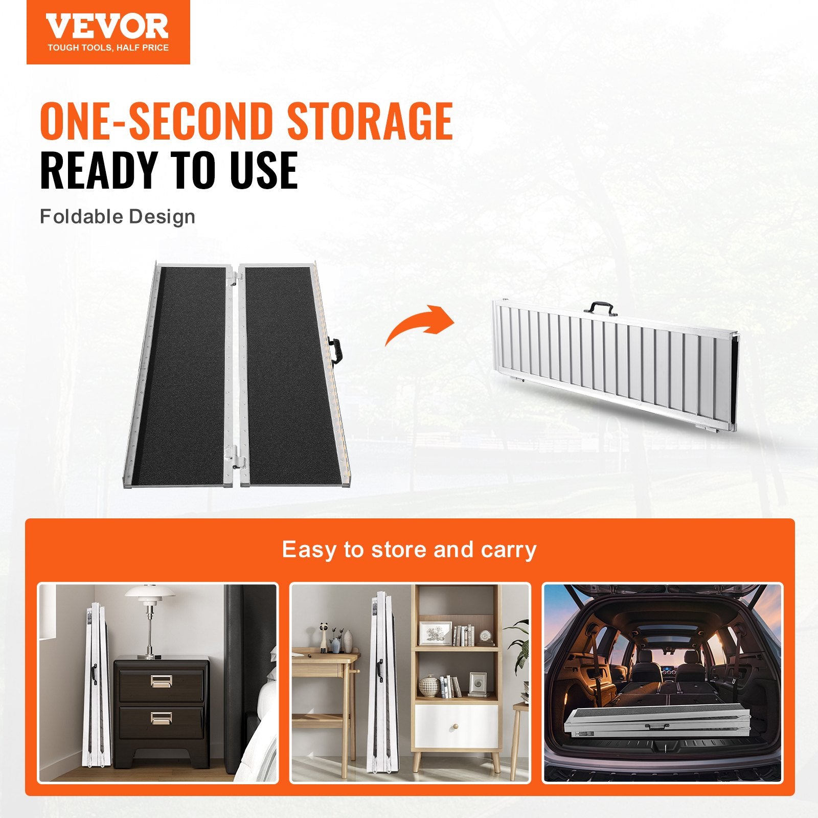 VEVOR Portable Wheelchair Ramp, 183 cm 363 kg Capacity, Non-Slip Aluminum Folding Threshold Ramp, Foldable Mobility Scooter Ramp Wheel Chair Ramp, Handicap Ramp for Home Steps, Stairs, Doorways, Curbs