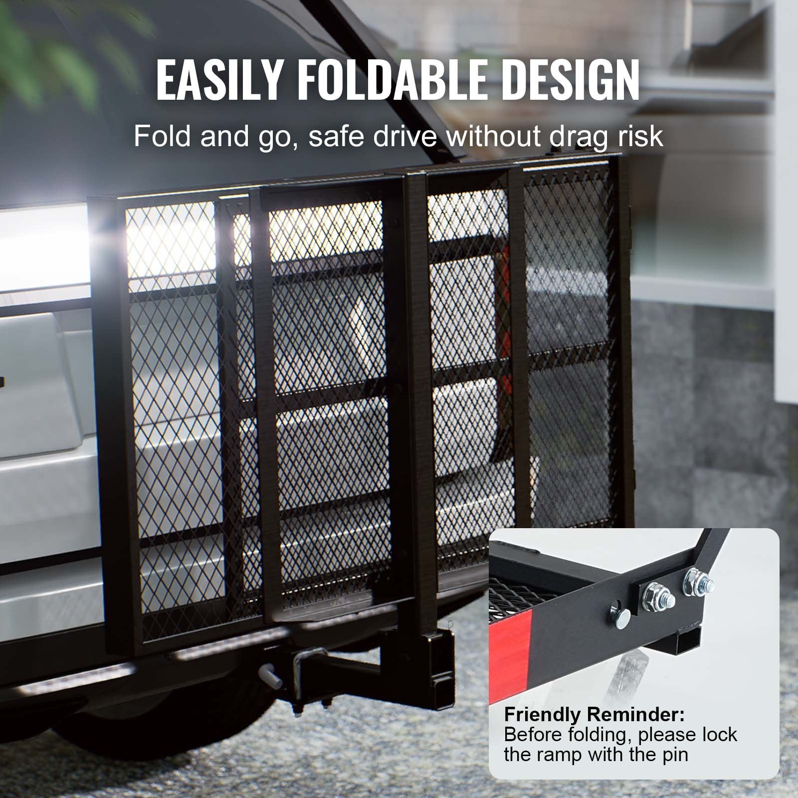 VEVOR Hitch Mount Wheelchair Carrier 45.3" x 25.6", 500LBS Mobility Scooter Carrier with Folding Ramp, Iron Trailer Hitch Rack Basket with Stabilizer, Straps, Fit 2" Hitch Receiver for SUV Van Car