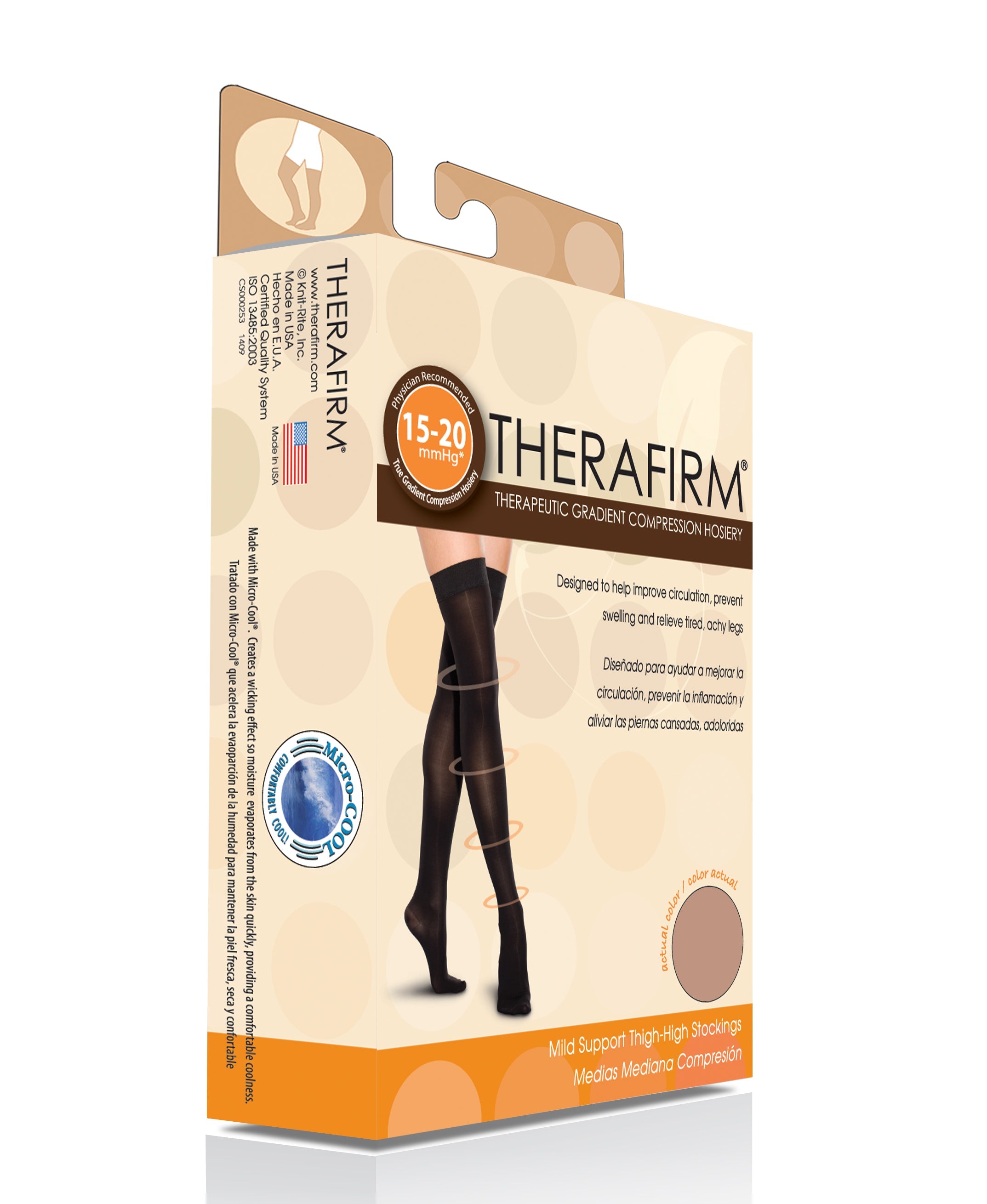 Therafirm Unisex Thigh-High Stockings Open Toe Moderate Support 20-30mmHg Black Small