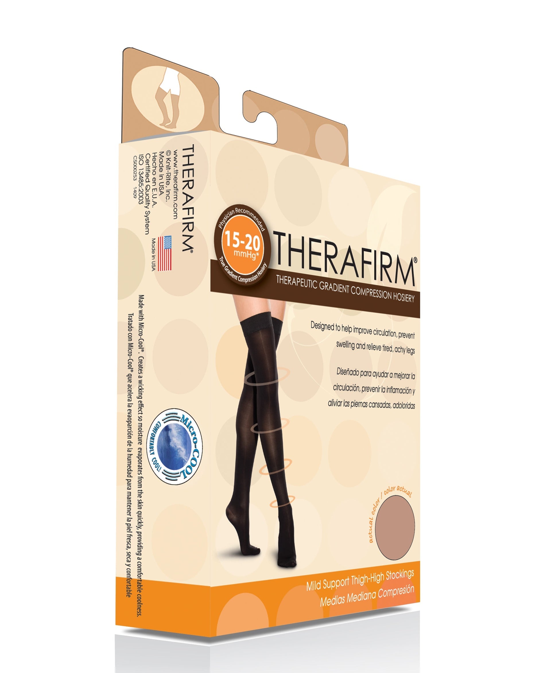 Therafirm Unisex Thigh-High Stockings Open Toe Moderate Support 20-30mmHg Black X-Large