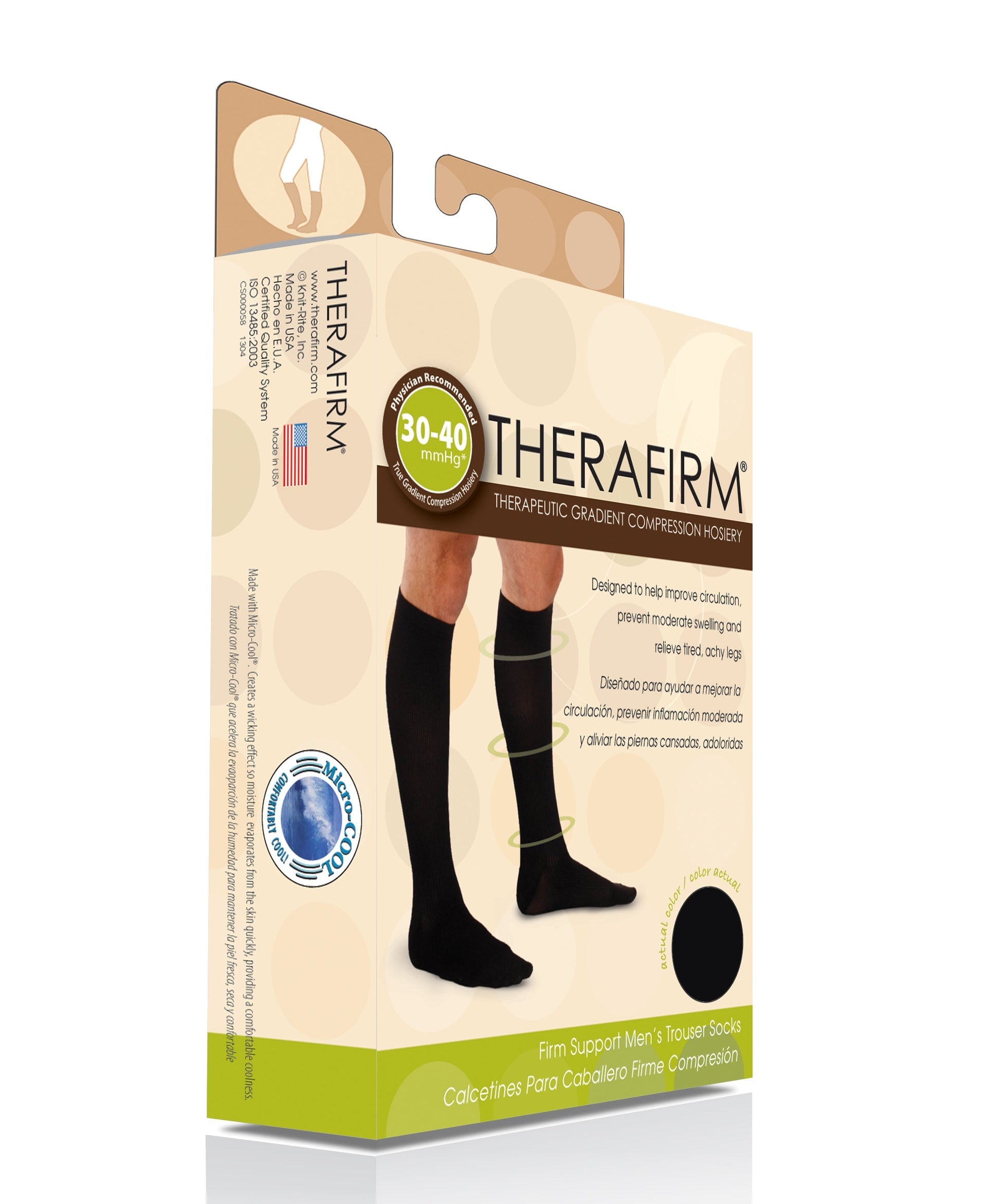 Therafirm Mens Trouser Socks Moderate Support 30-40mmHg Regular Black Large